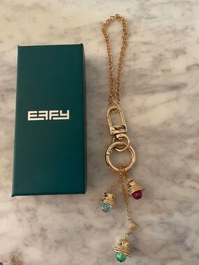 Effy Gold-tone Chain Key Charm with Teal, Pink, and Green Gem Drops